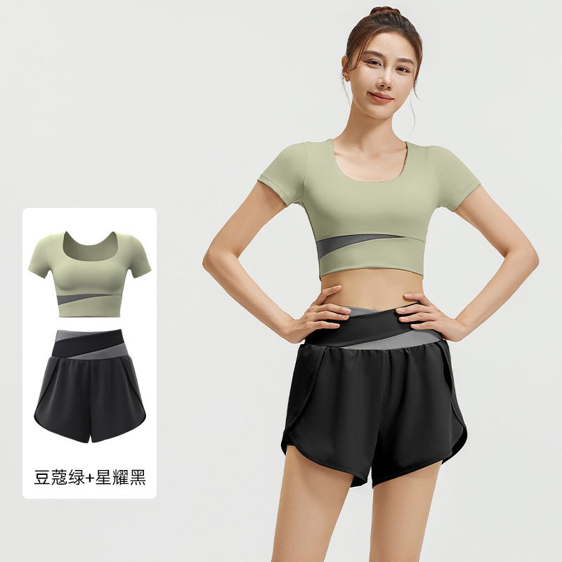 Juyitang verano color matching traje de secado rápido traje de fitness desnudo sensación traje deportivo transpirable traje de yoga Delgado