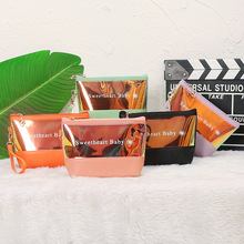 透明ins韩版化妆包防水镭射护肤品收纳袋女士简约字母手拿包包