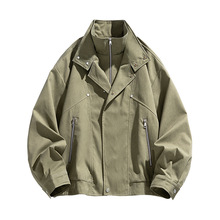 美式复古翻领夹克男春秋潮牌宽松设计感休闲百搭工装外套男装上衣