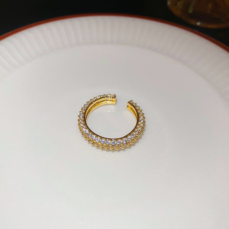 Anillo de apertura de espiga de circonio de vintage medieval anillo de todo fósforo de nicho femenino joyería de alta gama de lujo ligero retro