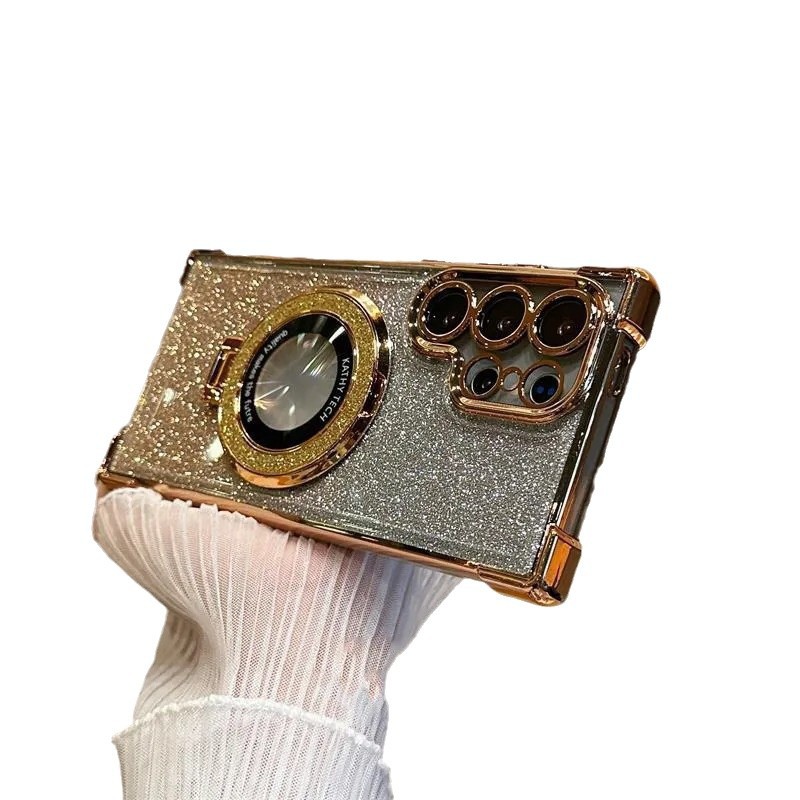 Aplicable a Samsung S25 Ultra polvo de flash magnético soporte de soporte de teléfono móvil S26 galvanizado cuatro ángulos NOTE20 caso A37