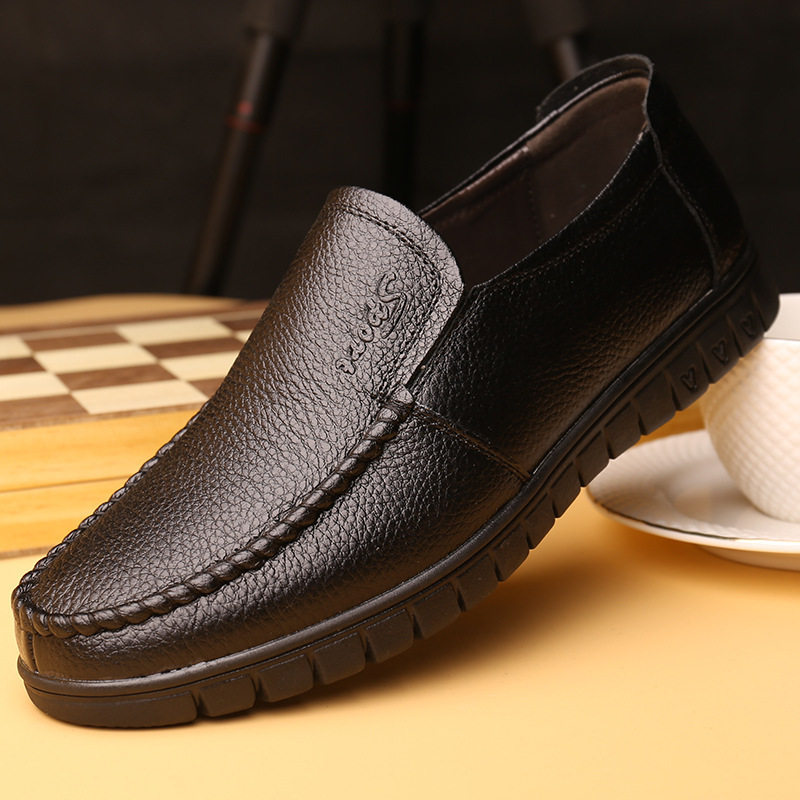 Giày da nam công sở da bò lớp đầu tiên kiểu lười thoáng khí đa năng 8823 — Bốn Mùa Nâu, Bốn Mùa Đen, Lót lông cừu màu nâu, Phiên bản lót lông cừu màu đen