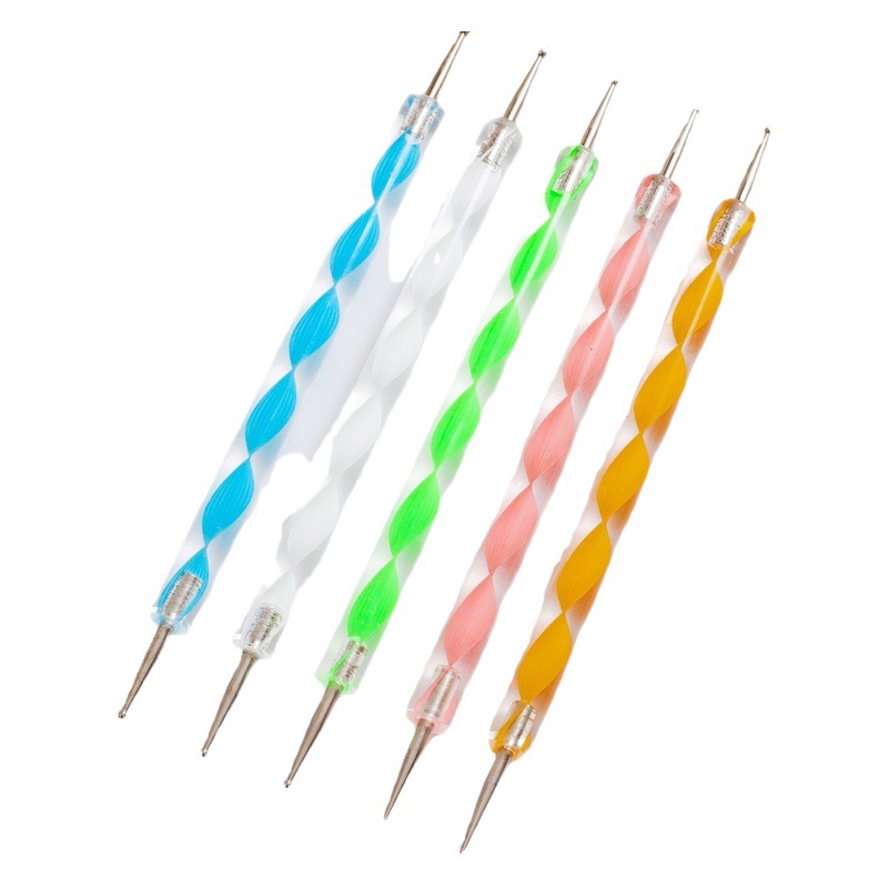 Factory spot nail pen set 5 acrylic double-head drill pen screw rod set point flower needle stick drill pen