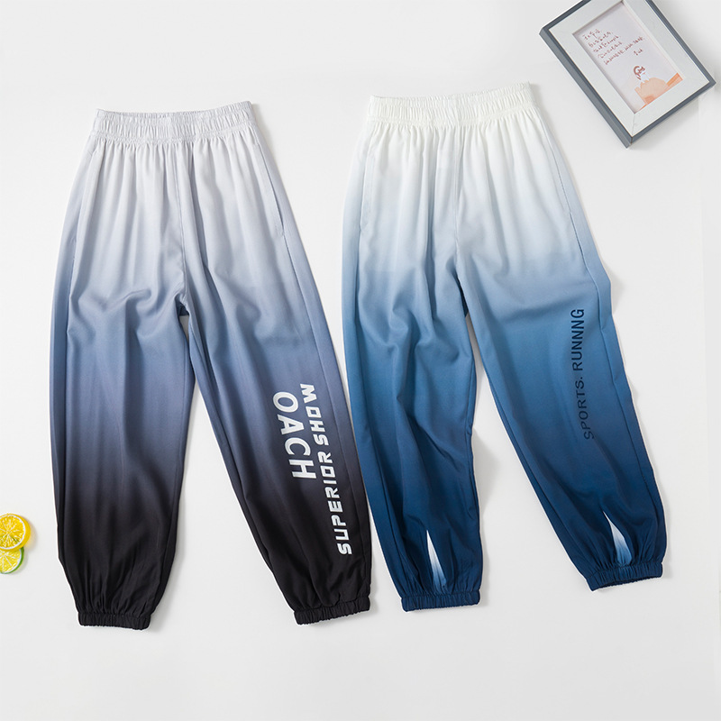Children's Anti-Mosquito Pants Gradient Color Summer Thin Casual Girls' Sports Pants Medium and Large Kidsren's Ice Silk Boys' Quick-Drying Pants Trendy
