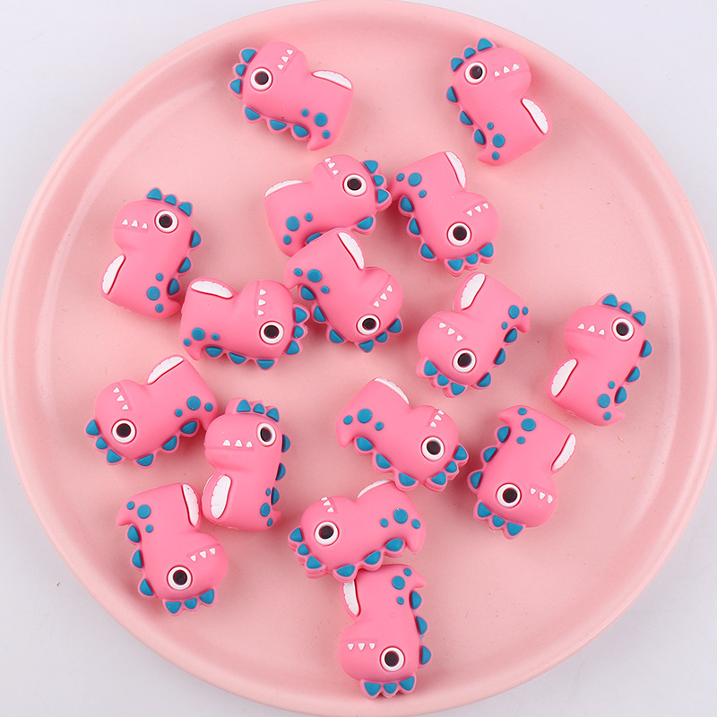 Creativo DIY bebé dibujos animados estereoscópicos rosa dinosaurio joyas de silicona bebé tetina cadena de dientes molares accesorios de pulsera de goma