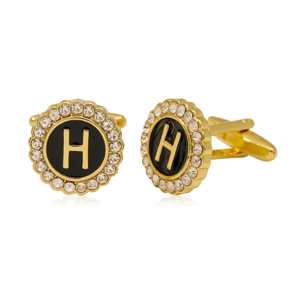 Cufflinks For Men With Initial Letters, Elegant Round Studded Gift_voghion.com