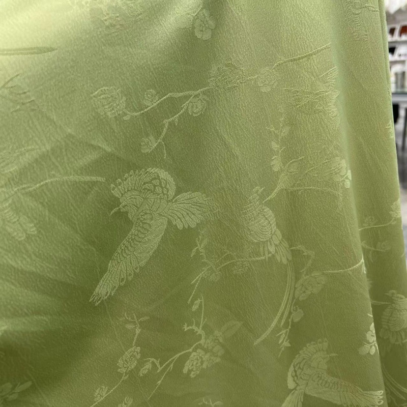 新中式国风缎纹提花面料鸟语花香古风暗纹提花裙子旗袍中国风面料