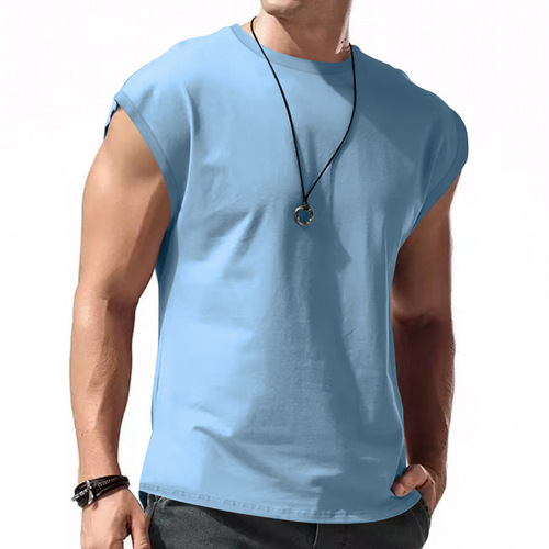 Amazon cross-border men's summer new multi-color sleeveless T-shirt loose solid color waistcoat vest for men