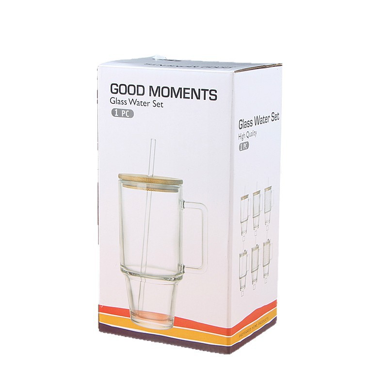 Taza de paja de vidrio vertical con mango, taza de café latte de hielo, taza de jugo de bebida de gran capacidad, taza de regalo de fiesta