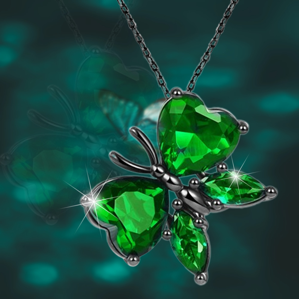 Collana con ciondolo a farfalla in cristallo verde di vendita calda, accessori per gioielli animali da donna alla moda e versatili,_voghion.com