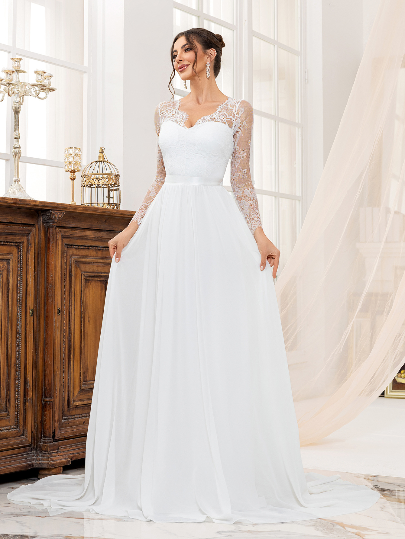 Nuevo vestido de boda europeo y americano Amazon encaje empalmado vestido de fiesta de lujo largo vestido transfronterizo