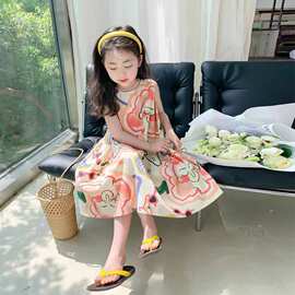 女童连衣裙2025夏季新款女宝法式洋气无袖扎染儿童甜美公主裙裙子