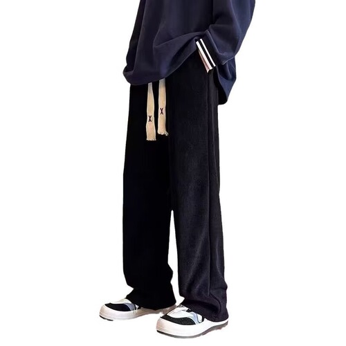 Corduroy pants, men's large size loose straight pants, American draping and velvet thick casual sports pants for autumn and winter