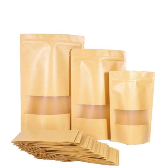 Window Kraft Paper Bag Dried Fruit Food Frosted Packaging Bag Kraft Paper Self-sealing Bag Self-standing Bag Tea Sealed Bag
