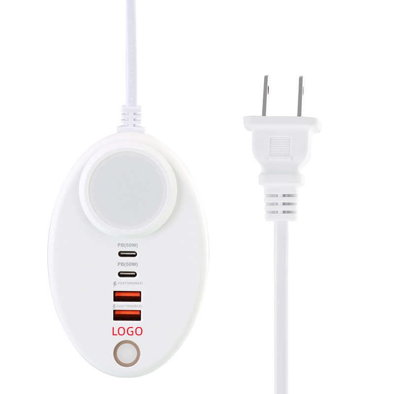 New Pd Plug-In Charger with Touch Night Light Dual Usb+2Pd Suitable for Apple Tc Android Phone Charging