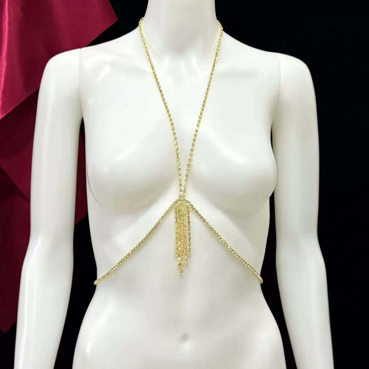 Браслет-цепь с rhinestones по телу, модная цепочка на ключице и груди, металлический сплав, серебристый или золотистый