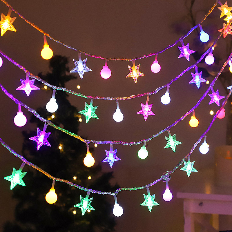 Lámpara solar LED Lámpara de estrella de cadena Lámpara de estrella ins Lámpara de color pequeña Lámpara de decoración de vacaciones de Navidad Lámpara de ambiente de campamento impermeable al aire libre