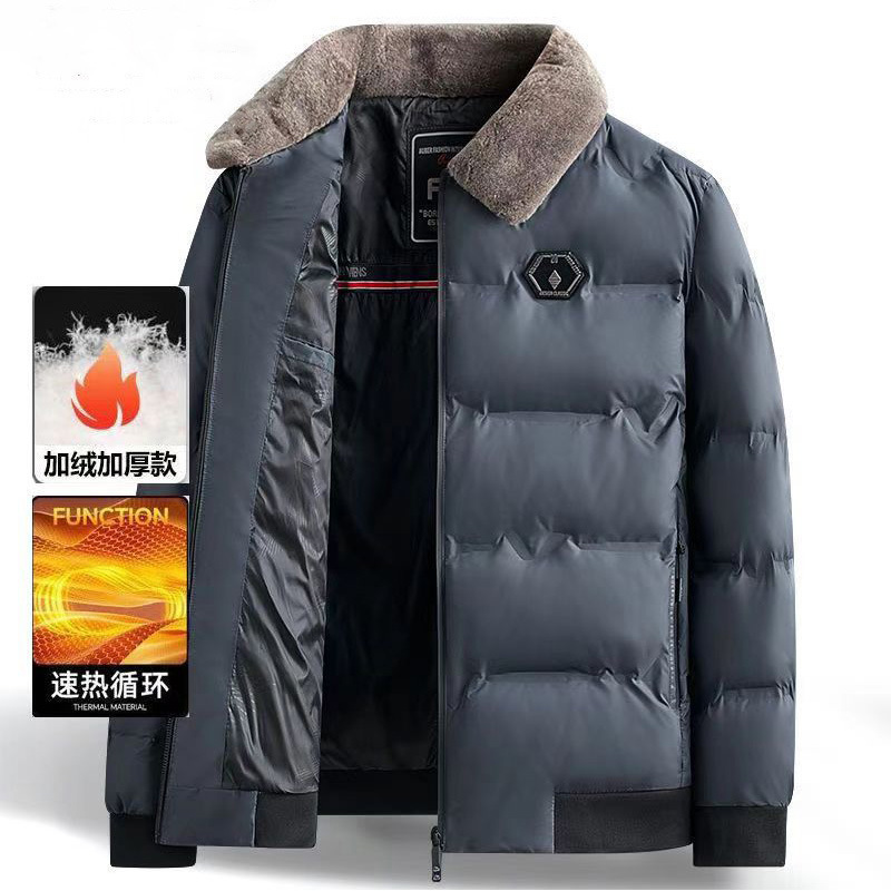 新款羽绒棉服冬装加厚毛翻领中年保暖棉袄休闲爸爸装外套批发黑色|undefined