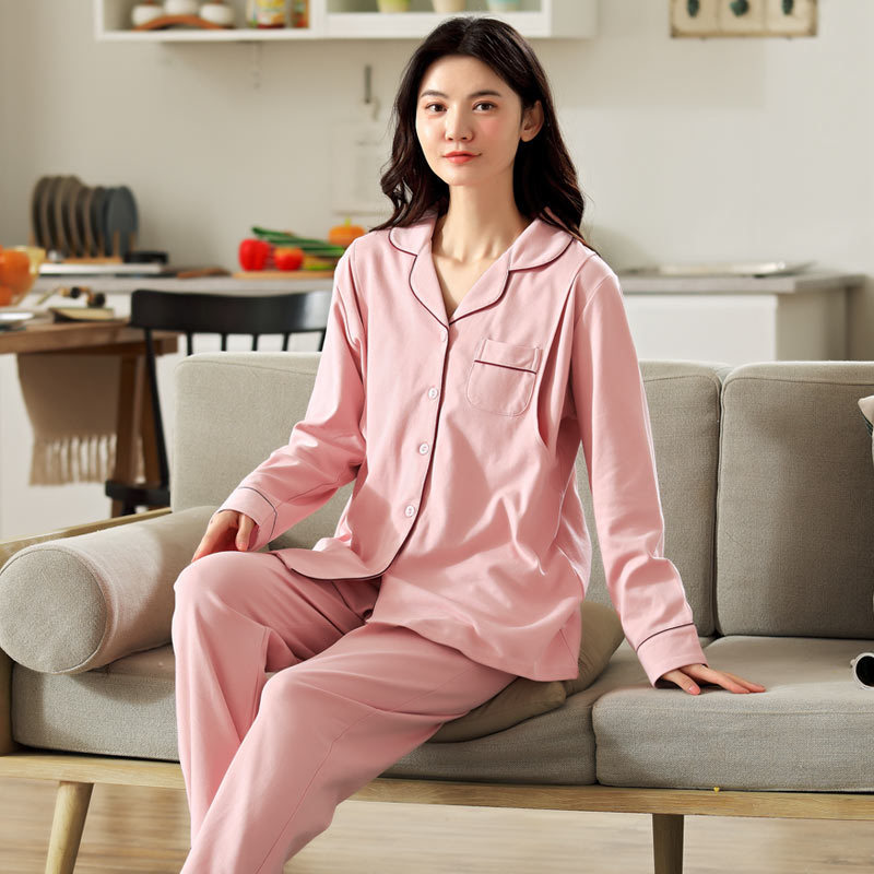 Spring and Autumn Women's Pure Cotton Pajamas Moon Clothes Home Clothes Cardigan Long-sleeved Trousers Pregnant Women's Breast-feeding Set