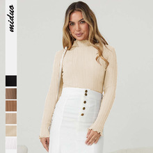 速卖通欧美风秋冬必备高领修身纯色打底衫花边装饰保暖内搭上衣女