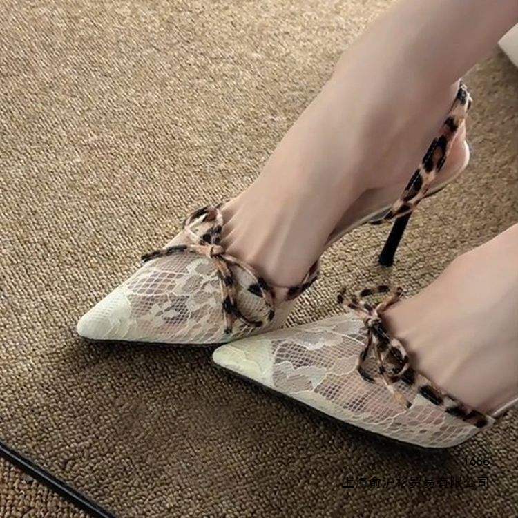 Baotou Sandals in Mature Style with Sexy Lace, Leopard Print, Bow, 2026 New Model, Paired with Skirts, Thin Heels, Pointed Toe High Heels Baotou Sandals in Mature Style with Sexy Lace, Leopard Print, Bow, 2026 New Model, Paired with Skirts, Thin Heels, Pointed Toe High Heels