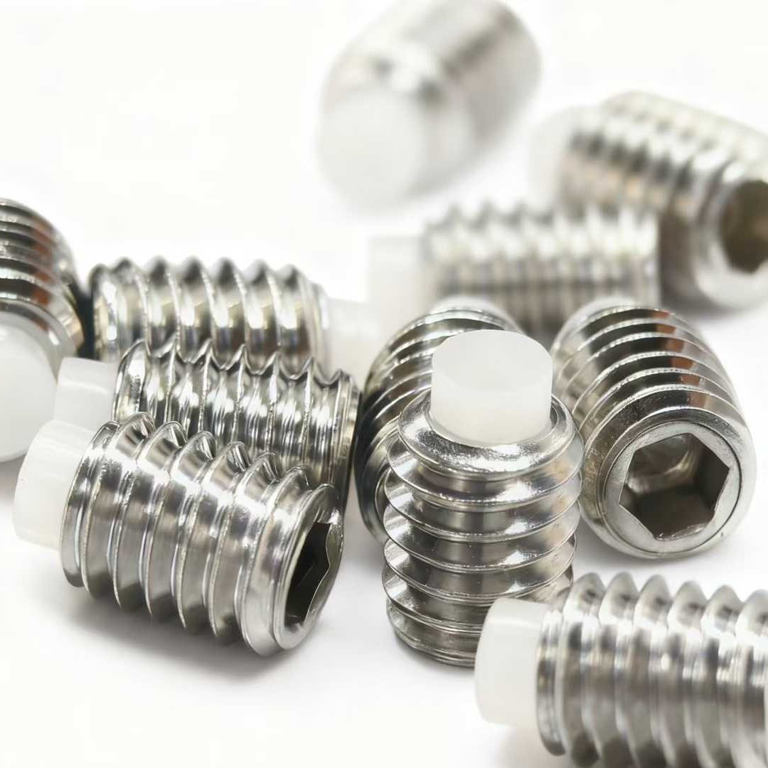 M3*5胶头机米螺钉,白色塑胶头紧定螺丝钉,出口塞钢尼龙头顶丝