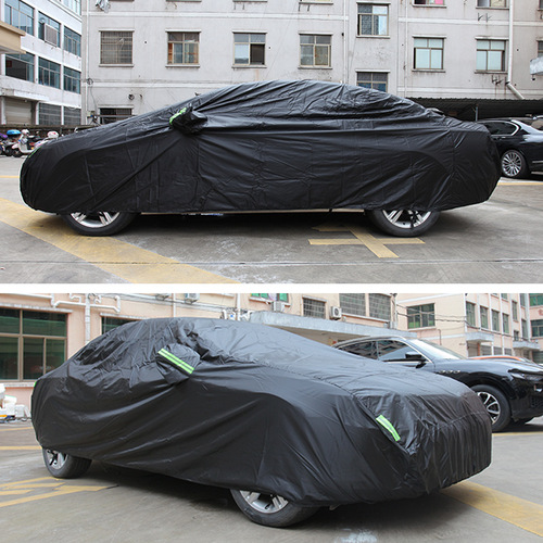 Car 190T silver-coated cloth car cover, all black car cover, rainproof and sunproof with car cover, polyester reflective strip car cover