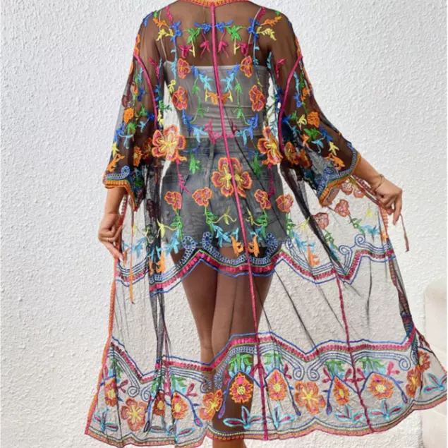 2024欧美夏季新款 沙滩度假罩衫防晒服 女式蕾丝镂空钩花外套开衫