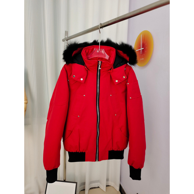 Moose Knuckles Down Bomber Jacket Fur Hood Red