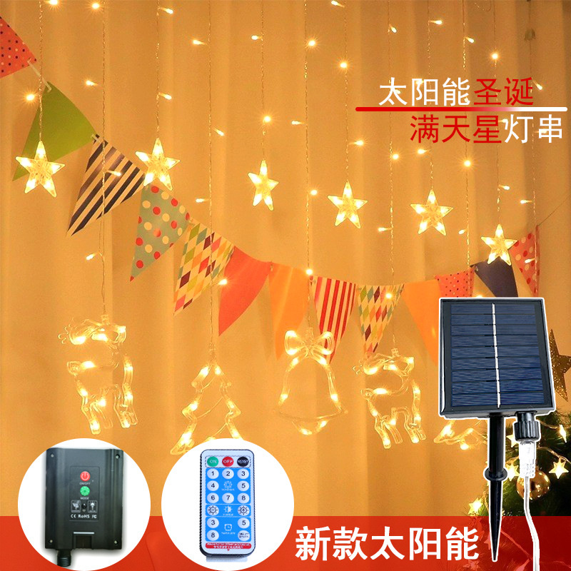 LED cortina luz habitación luces estrelladas Festival de Navidad ciervos copo de nieve ambiente decorativo modelado cadena luces al por mayor