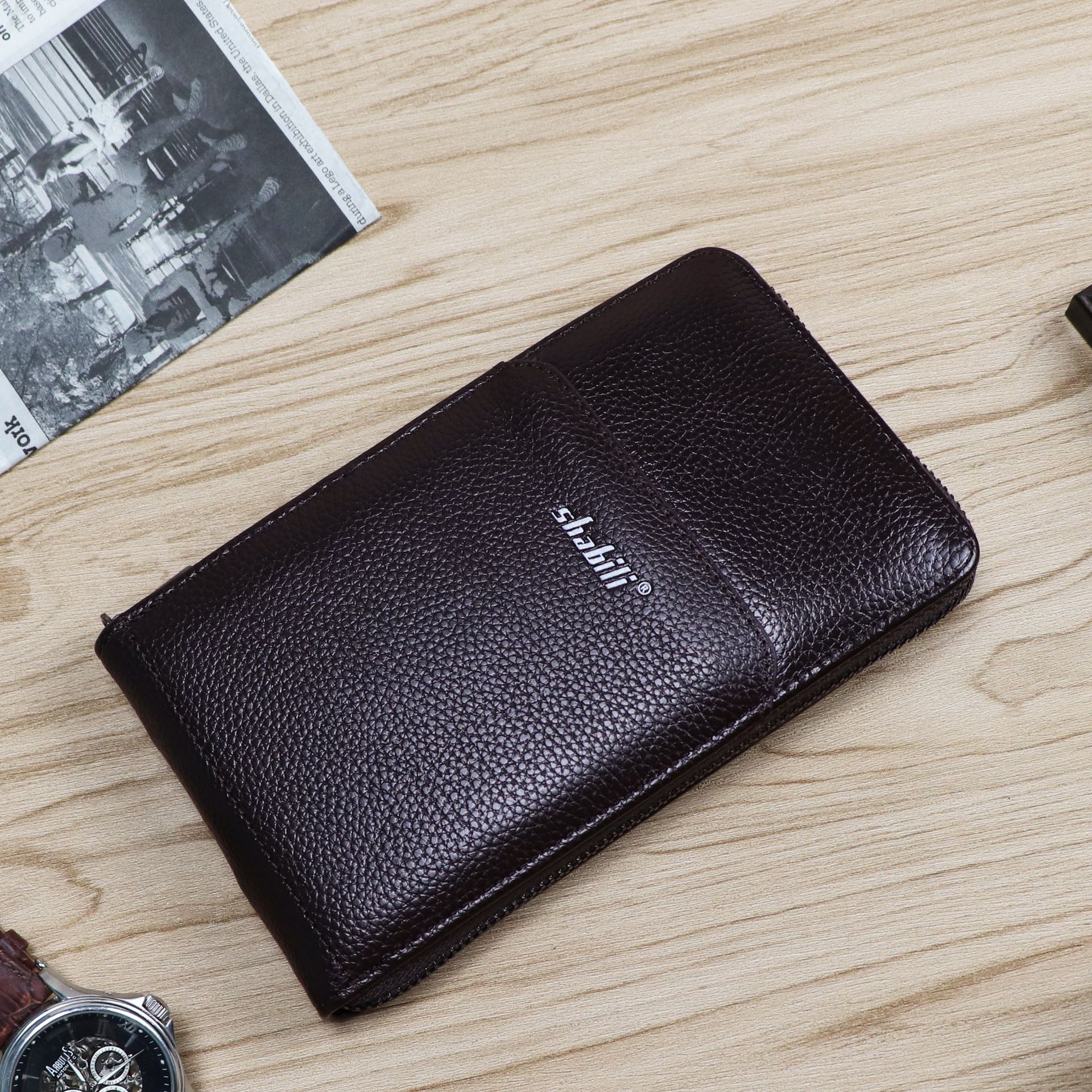 Men's Solid Color Pu Leather Zipper Long Wallets display picture 1