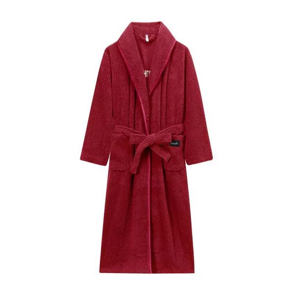 Women - Dark red lapel pulling bathrobe