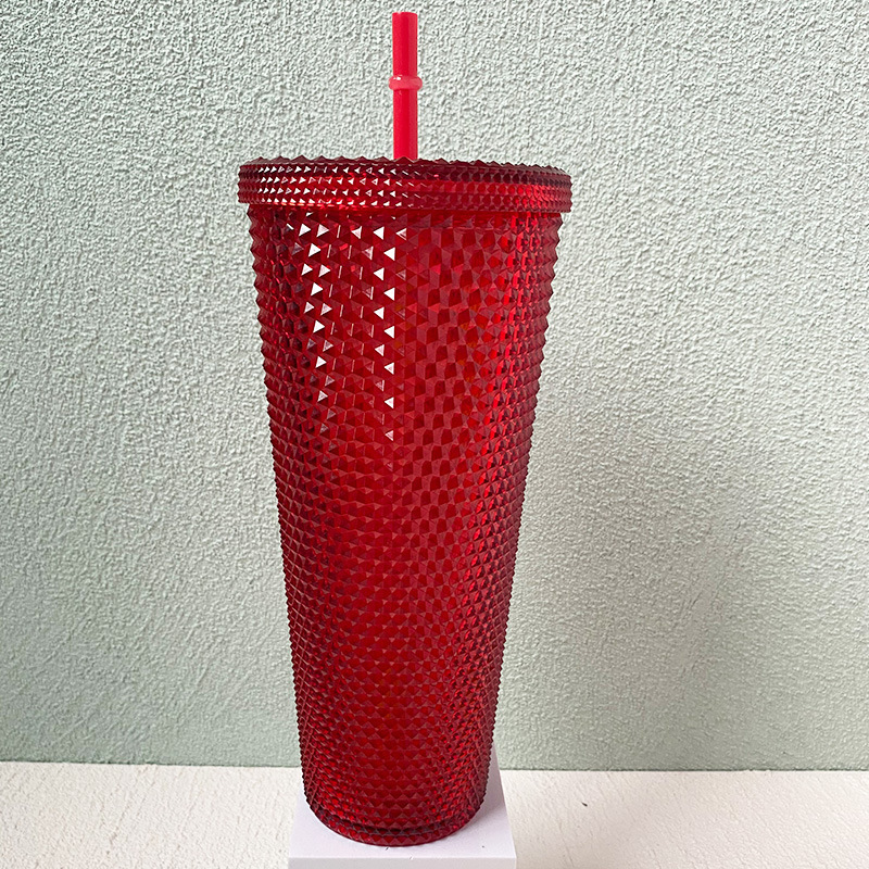 Gift New Diamond Pomegranate Lotus Cup, Large Capacity Plastic Straw Cup, Multi-color Optional