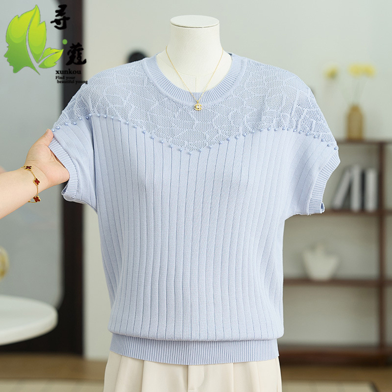 New Style Mother's Clothing, Short-Sleeved Knitwear, Stylish and Simple, New Summer Clothing for Middle-Aged and Elderly Women, Middle-Aged Women's Summer Clothing New Style Mother's Clothing, Short-Sleeved Knitwear, Stylish and Simple, New Summer Clothing for Middle-Aged and Elderly Women, Middle-Aged Women's Summer Clothing