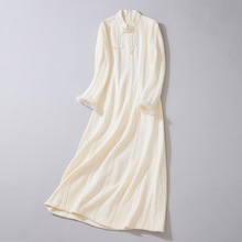 婵茶赋秋冬茶服女新中式立领羊绒织花加厚保暖奥黛旗袍修身连衣裙