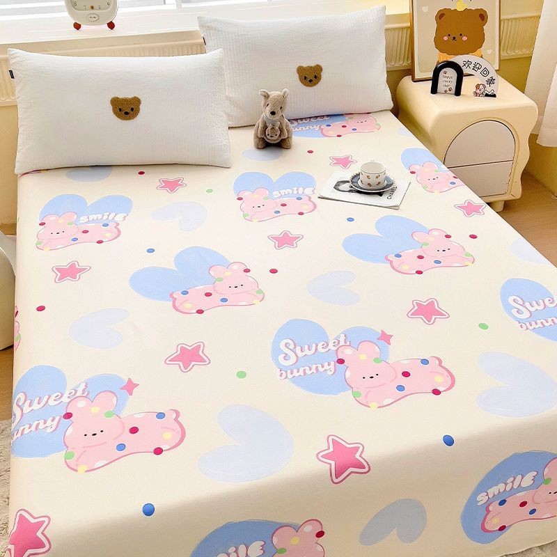 Algodón 100% algodón sábana de una pieza niña linda funda de cama de dibujos animados gruesa funda de almohada de tres piezas conejo
