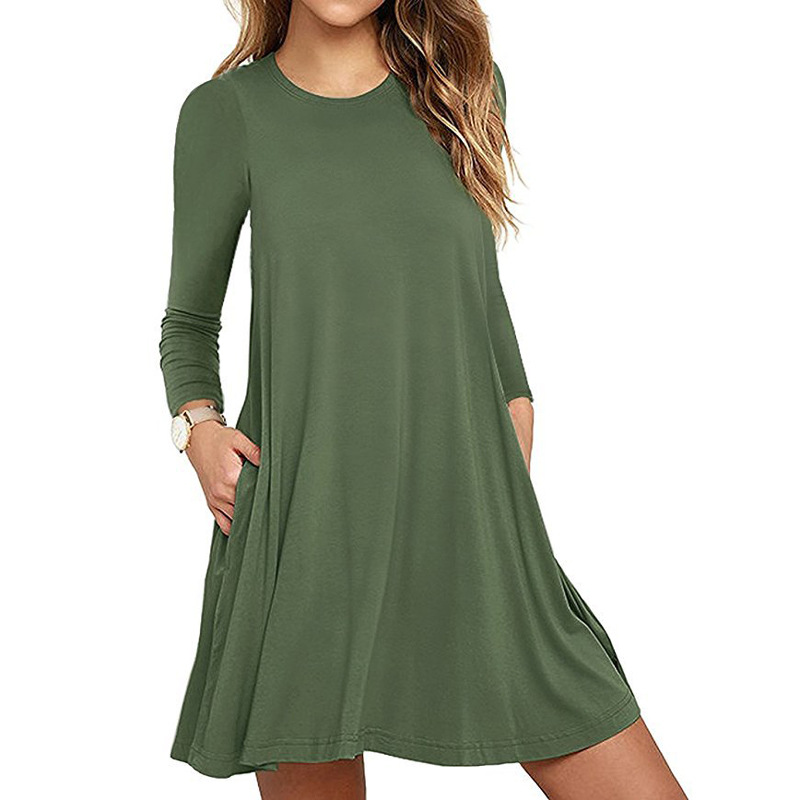 2022 Autumn/Winter New Women's Wear Wish Popular Amazon eBay New Solid Long Sleeve Pocket Dress