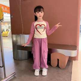 女童秋款工装裤套装2025新款网红大童美式阔腿裤女孩春秋装两件套