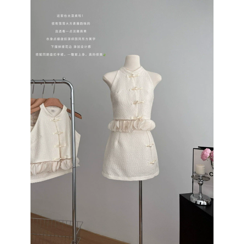 Sister Xiaoyu [Yulan Yanyu] костюм Тан, новый популярный китайский стиль, топ на пуговицах с воротником-стойкой + сексуальный костюм с юбкой