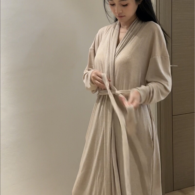 Tencel Wool Knitted Long Nightgown Home Clothes suit Lazy Jacket High-end Elegant