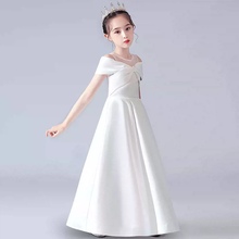 儿童礼服女童生日公主裙洋气钢琴演奏白色礼服大童连衣裙2023新款