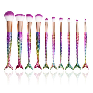 10 Mermaid Makeup Brush suit Gradient Electroplated Fish Tail Fat Fish Eye Shadow Brush Beauty Makeup Tools Makeup