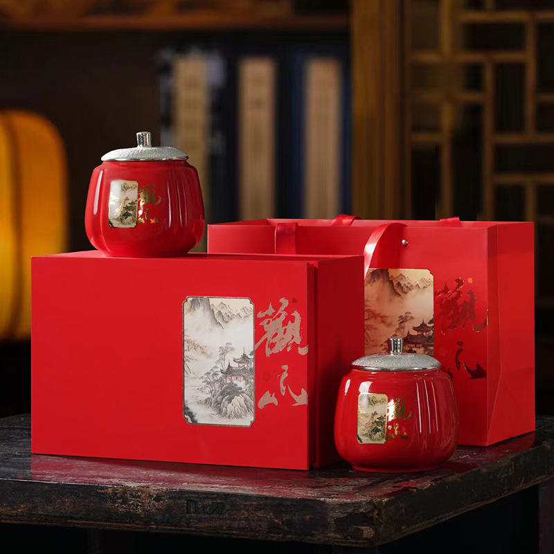 New tea canister packaging box, high-end ceramic airtight moisture-proof canister, Longjing green tea, ancient tree black tea, empty gift box with logo