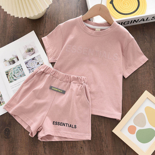 Cross-border new style boys and girls children's clothing personalized letter printing short-sleeved + shorts suit casual T-shirt for babies 2-7 years old