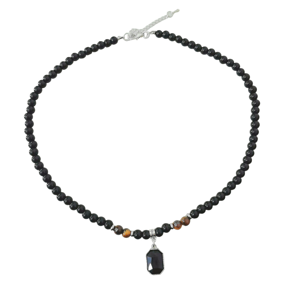 Men's Beaded Square Pendant Necklace, High-End New Chinoiserie Personalized Design, Versatile Accessories, Ins Jewelry