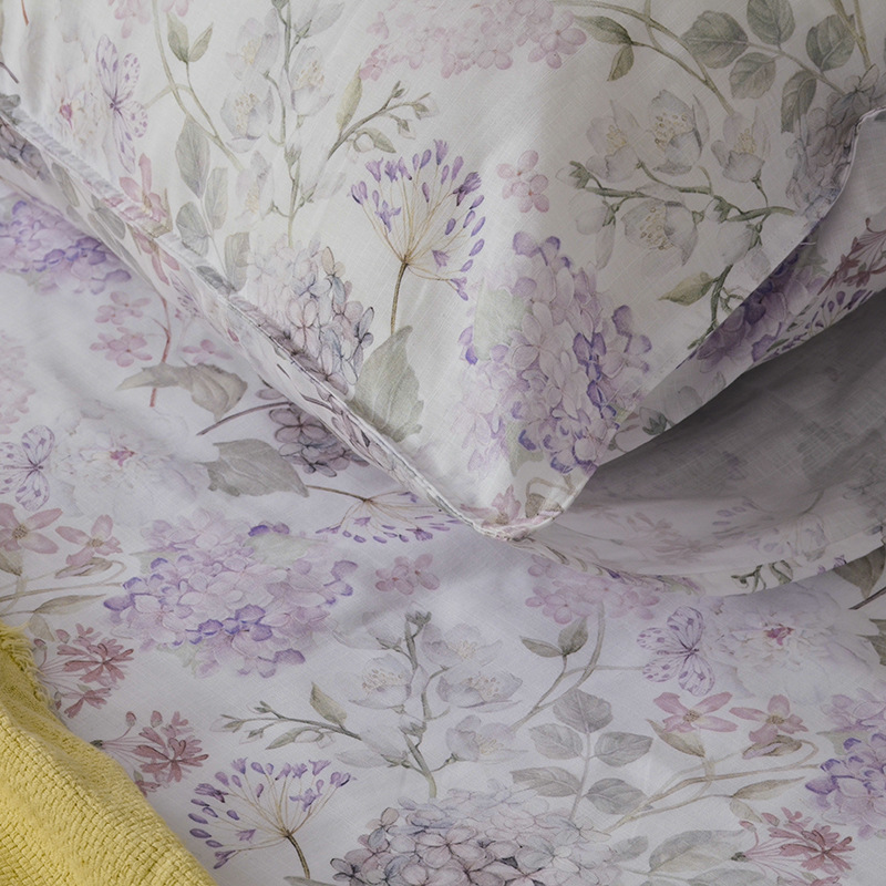 Luz de lujo Tencel Lino conjunto de cuatro piezas estilo pastoral impresión francés lluvia ropa de cama edredón cubierta hoja de cama al por mayor