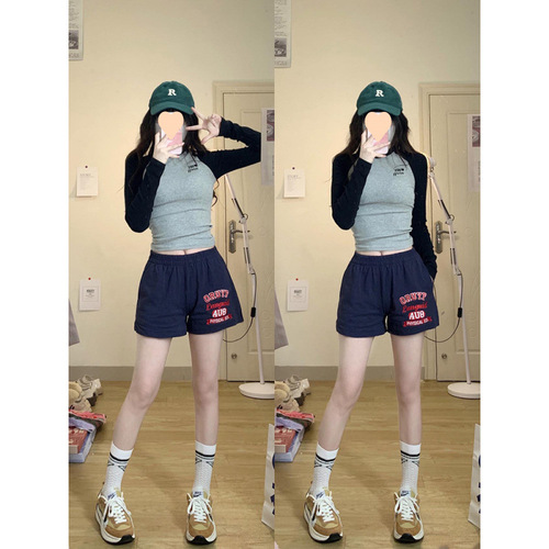American retro Tibetan casual all-match sweatpants for female students, thin shorts, high-waist slimming pants, hot pants