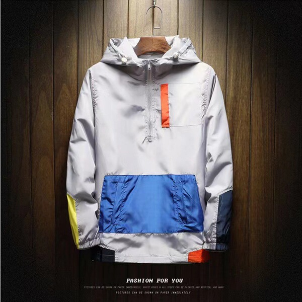 Spring two-tone jacket with hood