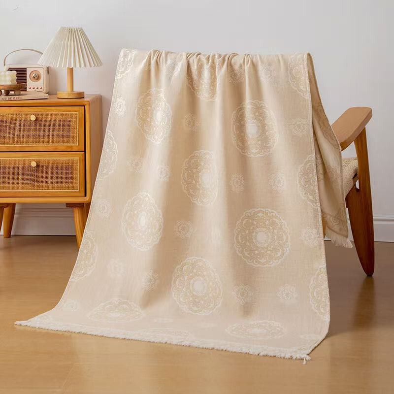 Adult Bath Towel with a Vintage Pastoral Artistic Style, Korean-Style Hemp Bath Towel, French-Style Hemp