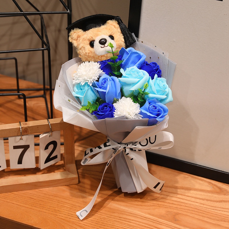 Bonito oso de peluche ramo de rosas tela muñeca de peluche juguete flores oso muñeca regalo ramo de graduación